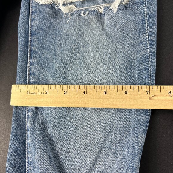 American Eagle Jean Women 27x30 Super Hi Rise Flare Blue Distressed Denim Tag 4L - Picture 13 of 16